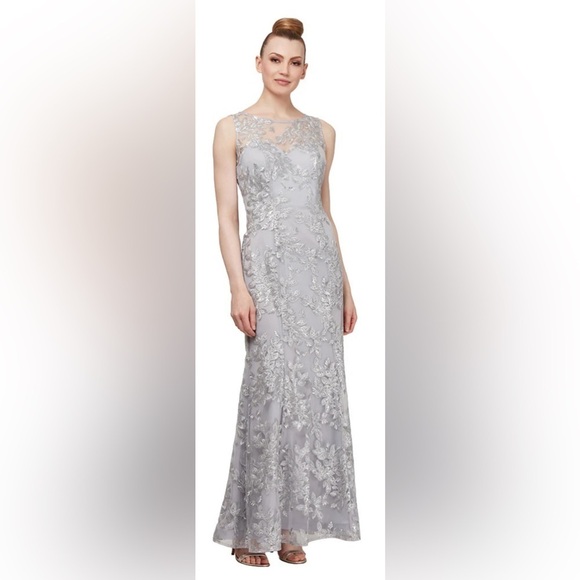 ignite evengings Dresses & Skirts - Ignite Evenings Embelished Mesh Asymetrical Cape gown silver/grey $180.00 12